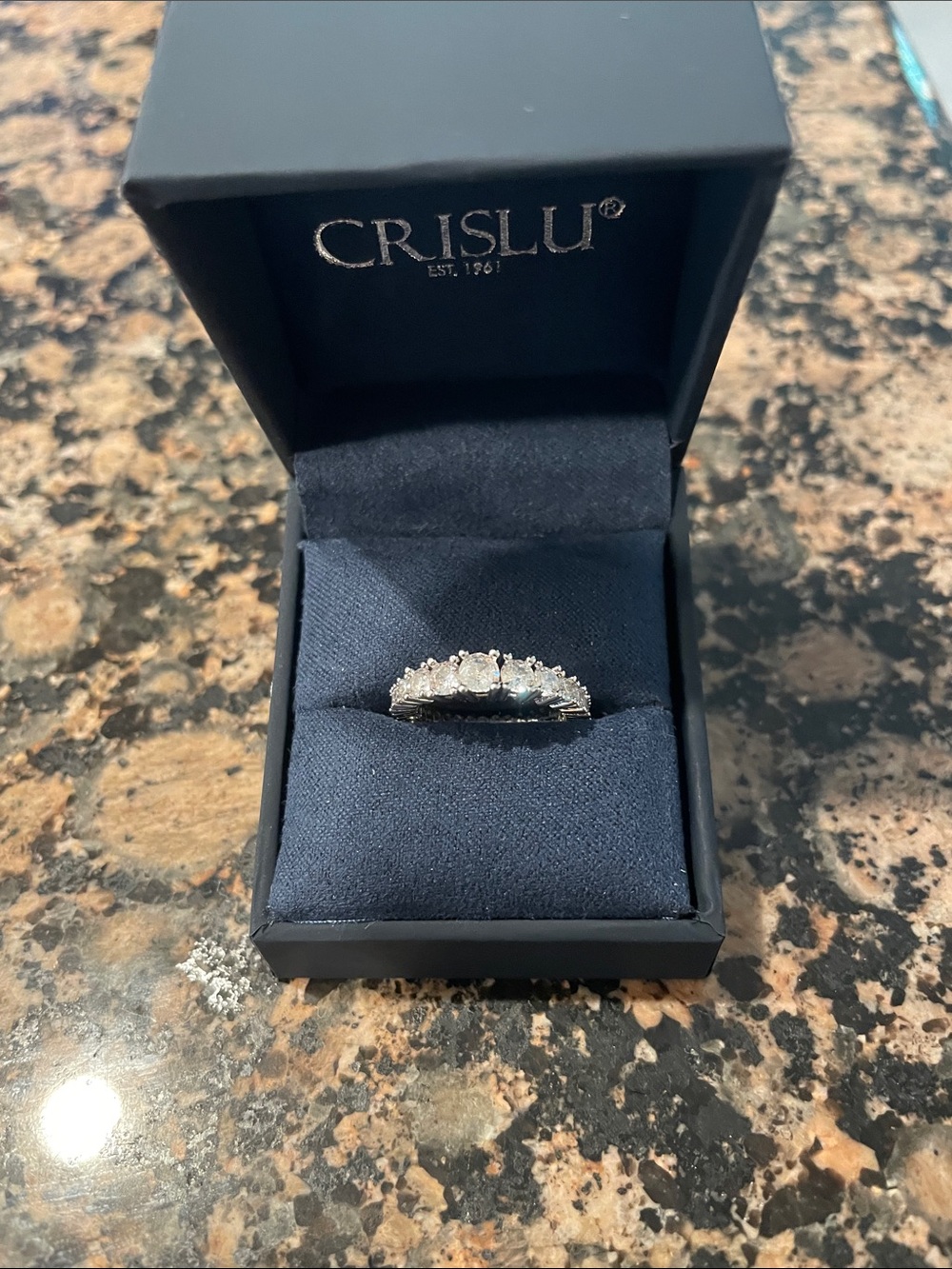 Crislu White Cubic Zirconia Eternity Ring in Silver Tone